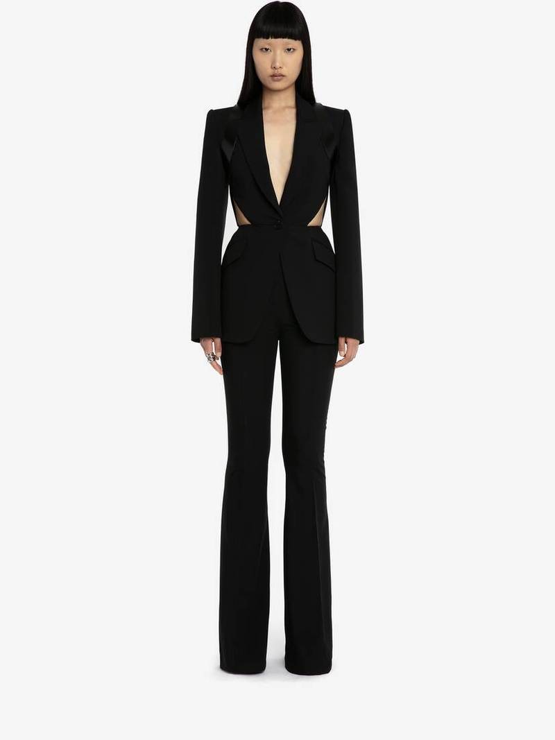 Alexander McQueen Women's High Waisted Flared Trousers in Black outlook