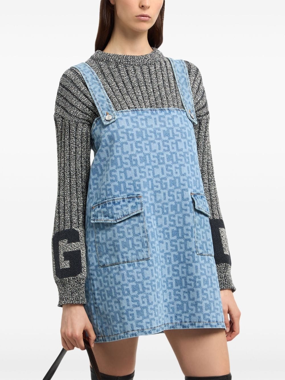 monogram denim dress - 4