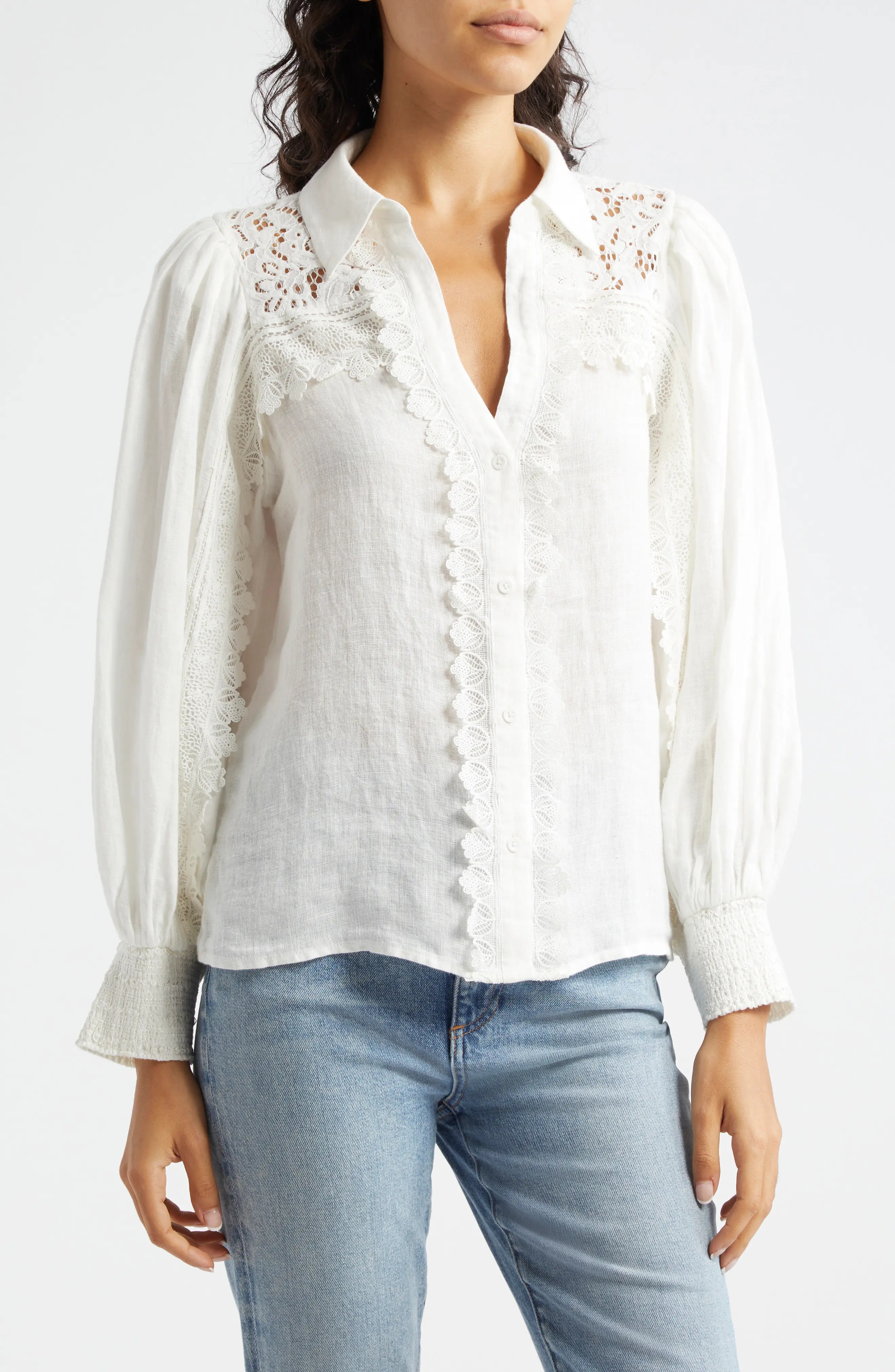 Venty Lace Detail Linen Button-Up Shirt - 4