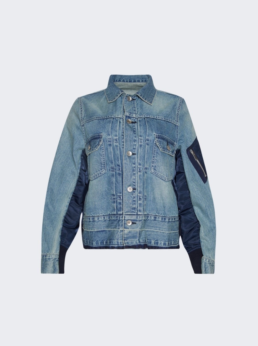 Denim And Nylon Twill Jacket Blue - 10