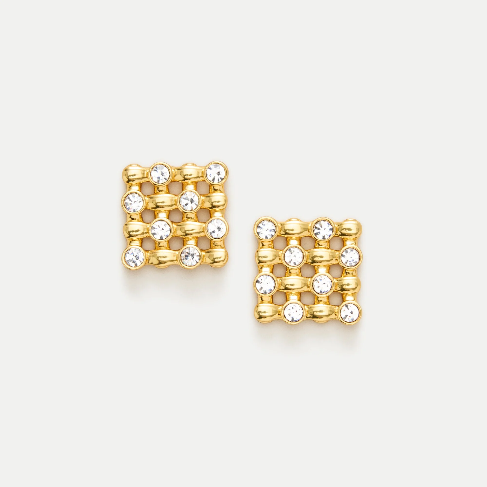 Grid crystal stud earrings - 1