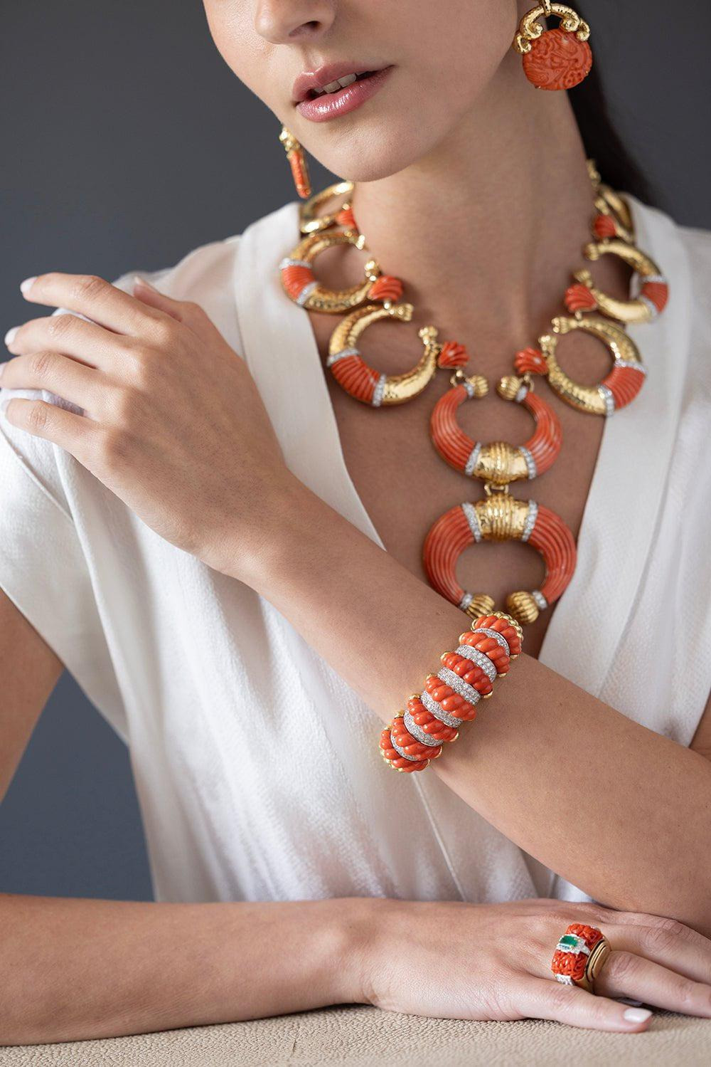 Carved Coral Cuff Bracelet - 6