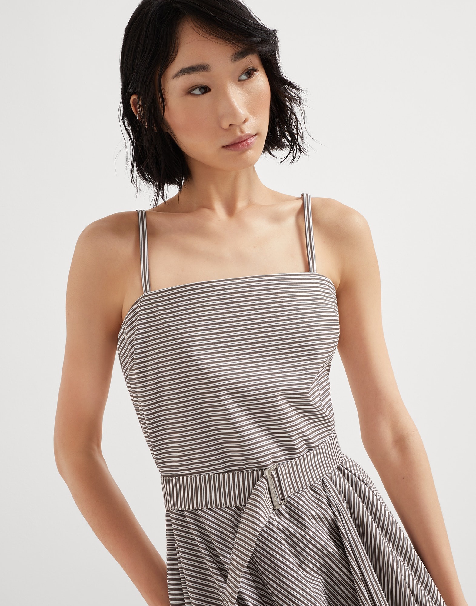 Multi-stripe cotton poplin belted bubble hem dress - 3