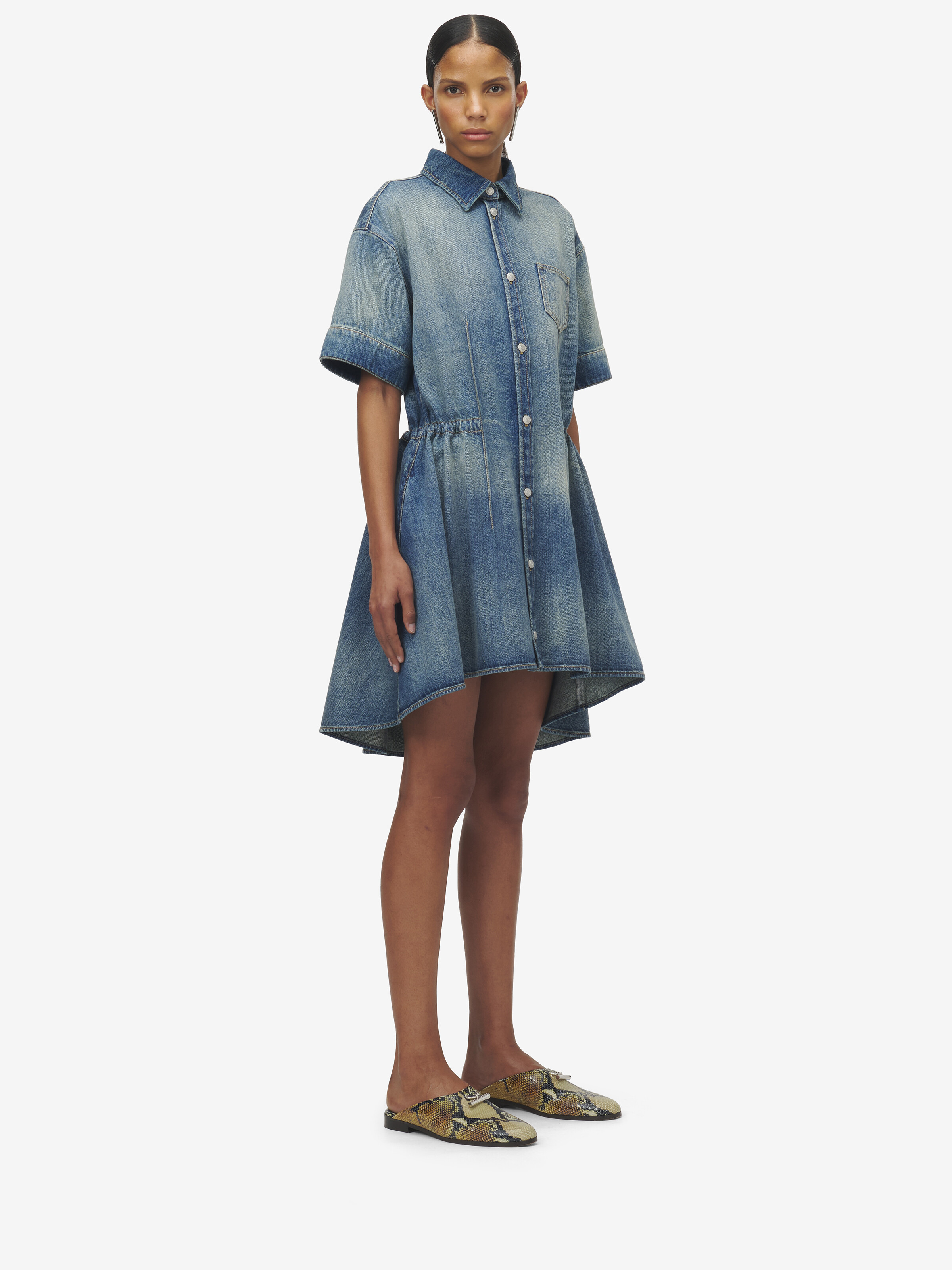 Stonewashed Denim Shirt Dress - 2