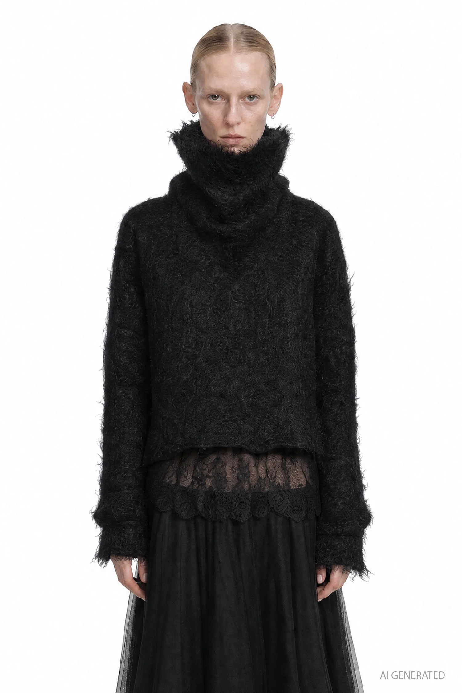 Fluffy Mohair Cropped Turtleneck - 1