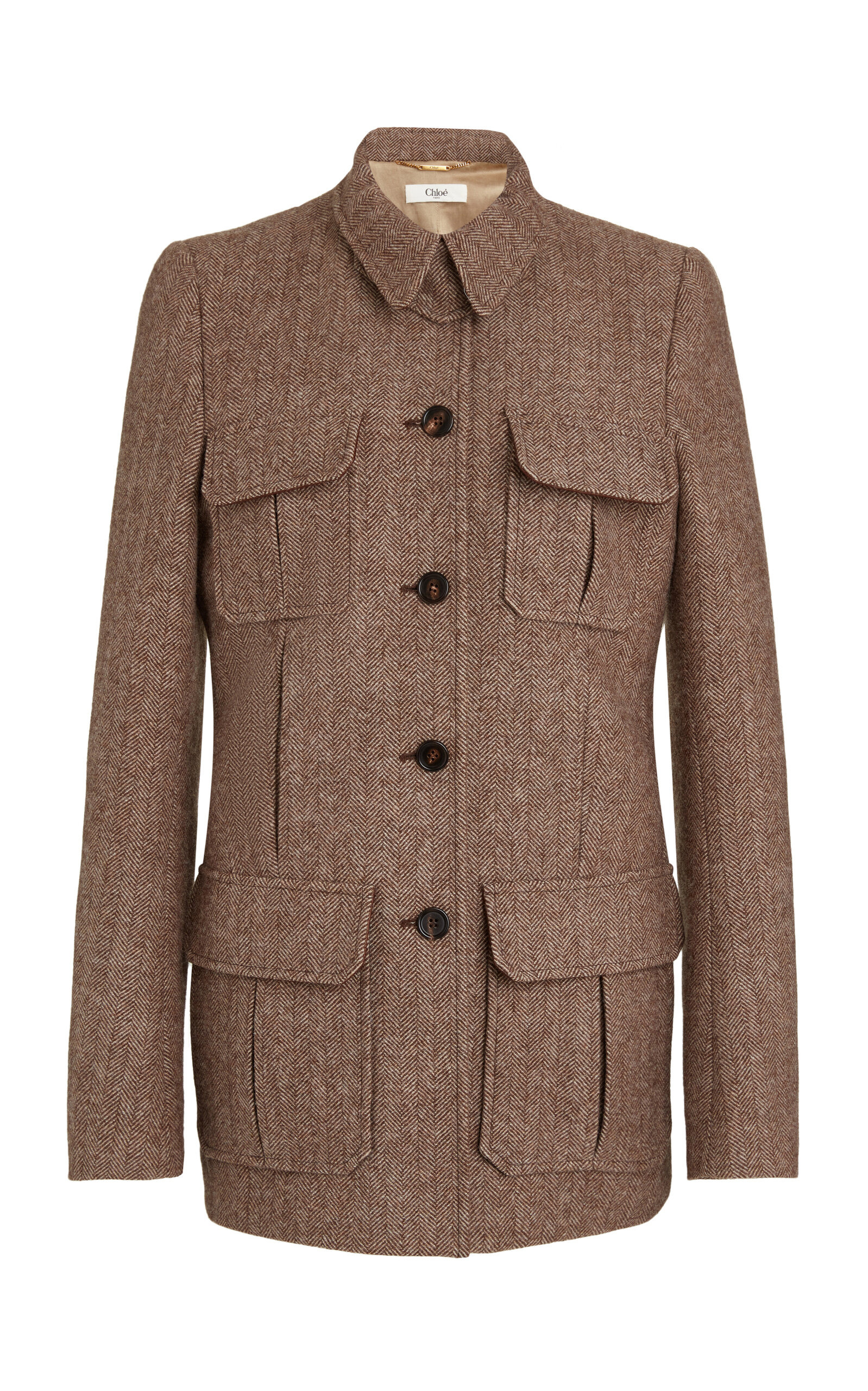 Pocket-Detailed Herringbone Wool Jacket brown - 5