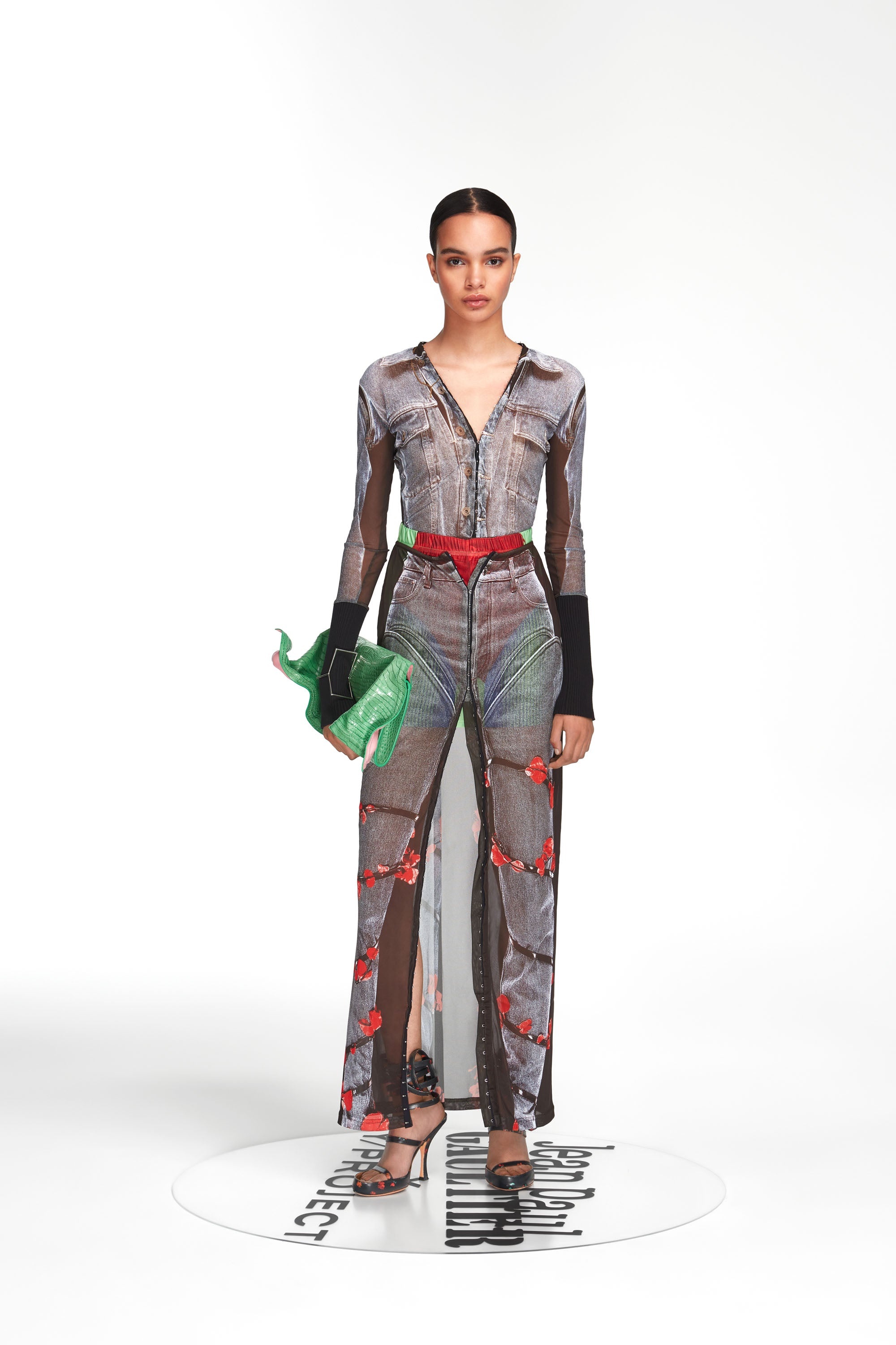 Trompe L'Oeil Denim Flower Maxi Skirt - 1