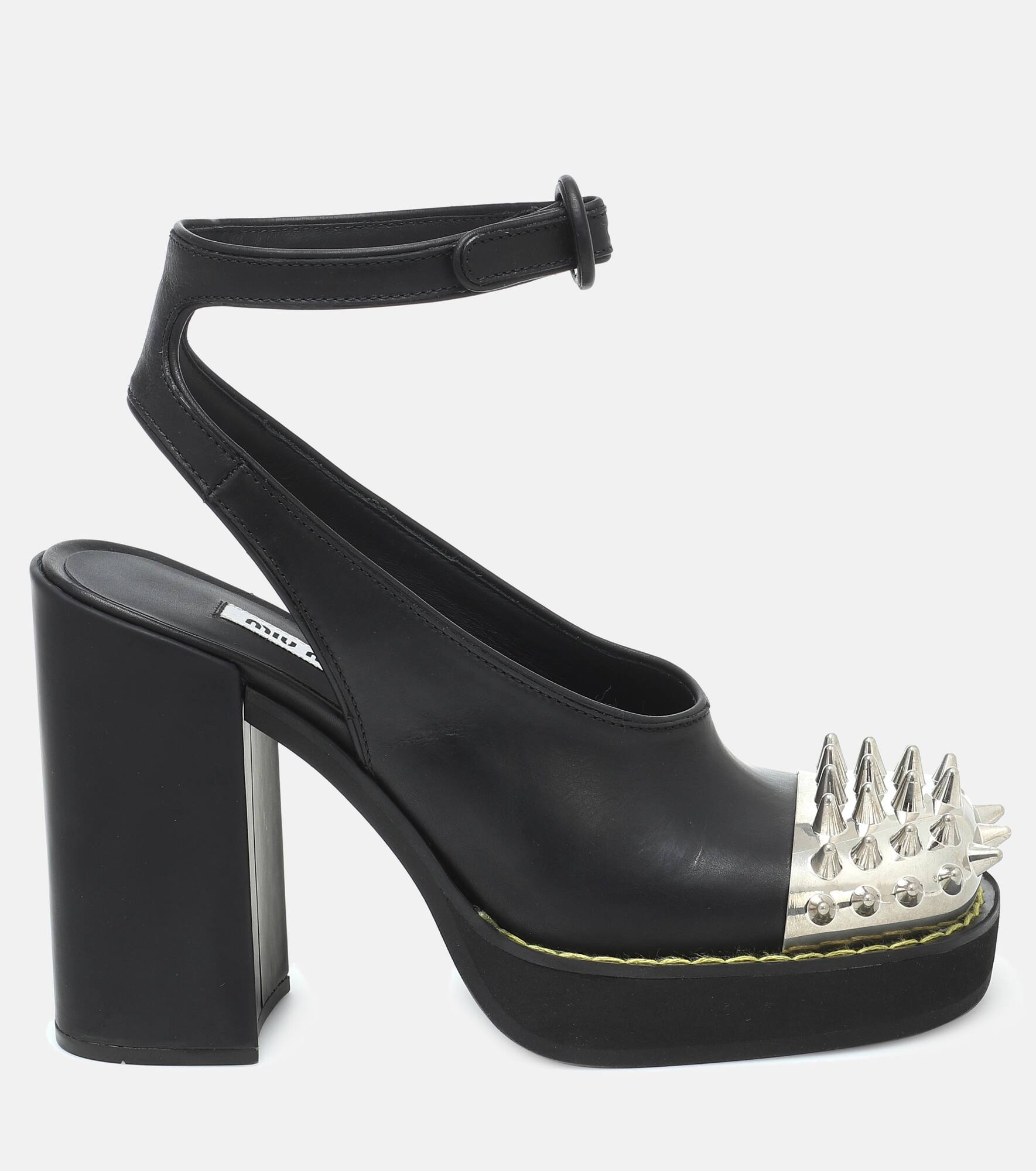 Studded leather platform pumps - 5