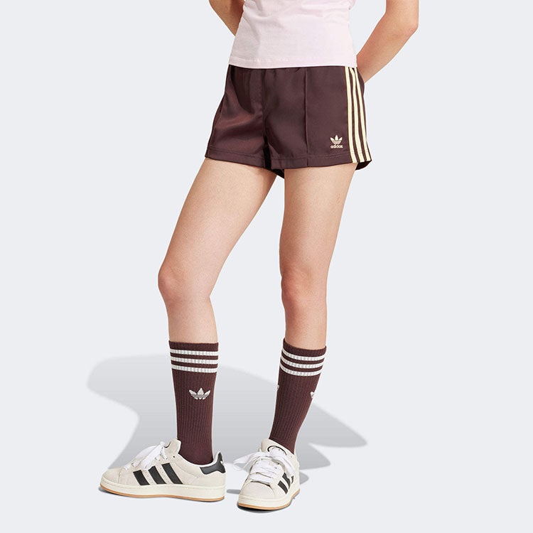 adidas WMNS adidas 3 Stripes Satin Shorts Asia Sizing Shadow Brown IR6094 REVERSIBLE