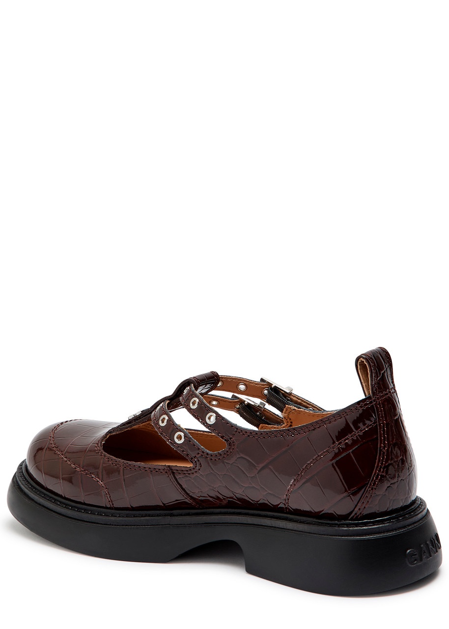 Ganni Everyday Butterfly Crocodile-effect Mary Jane Shoes - 2