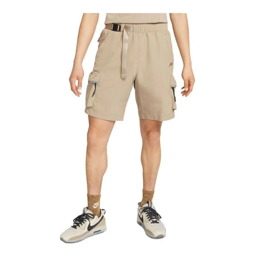 Men's Nike Sportswear Tech Pack Solid Color Logo Embroidered Side Elastic Waistband Shorts Khaki DQ4 - 1