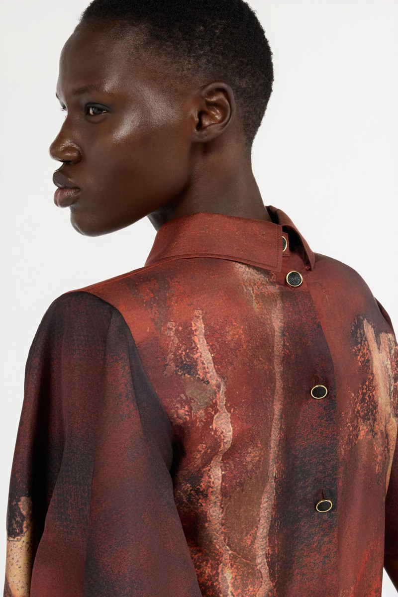 Red Silk Shirt With Marble Print 6