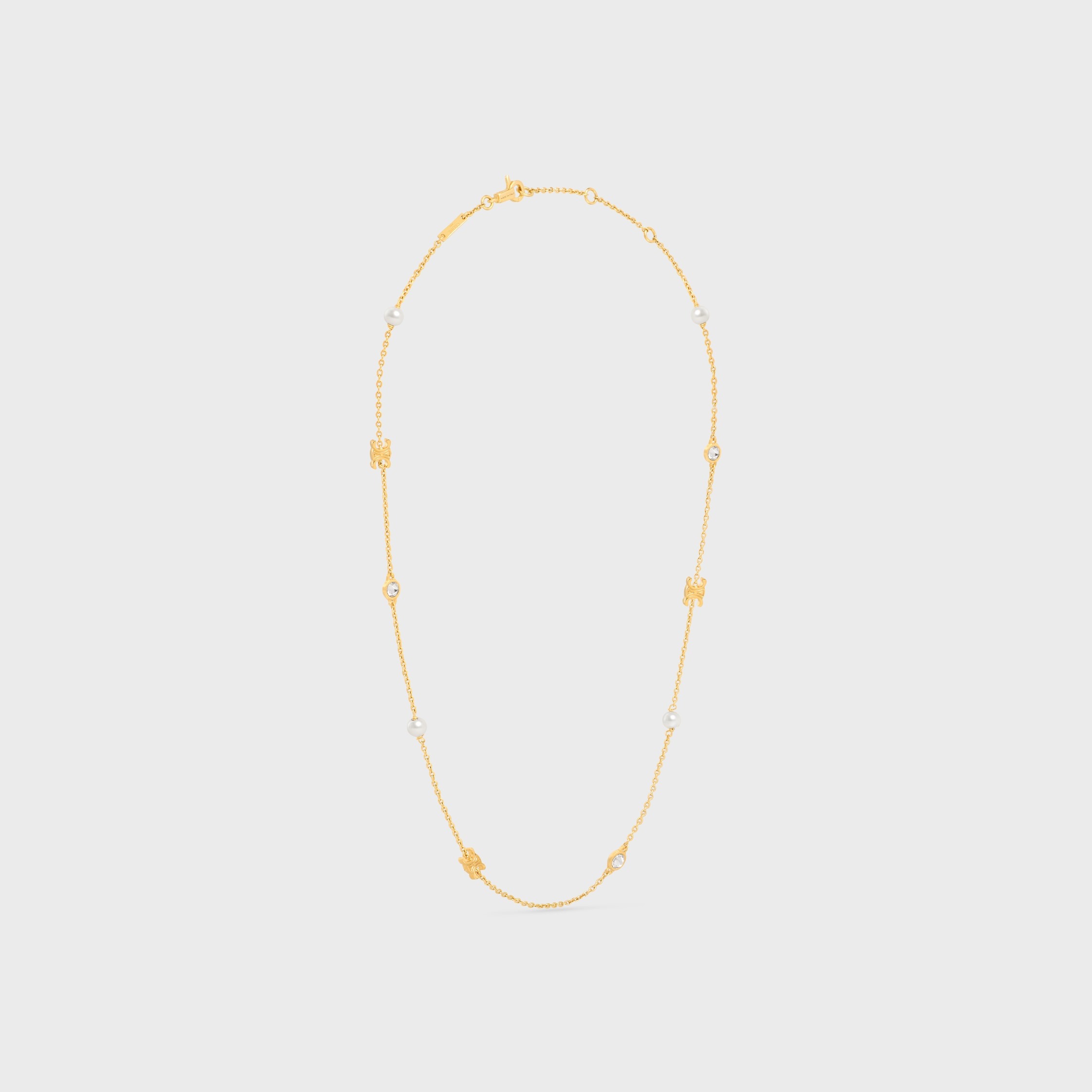 Les Perles Celine Necklace in Strass, Resin Pearls and Brass with Gold Finish - 3