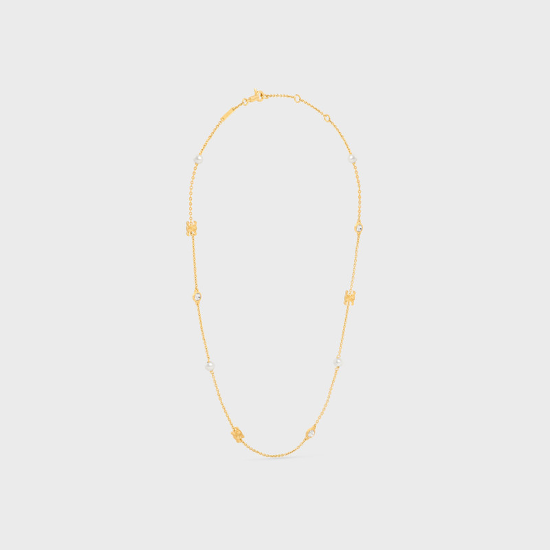 Les Perles Celine Necklace in Strass, Resin Pearls and Brass with Gold Finish 3