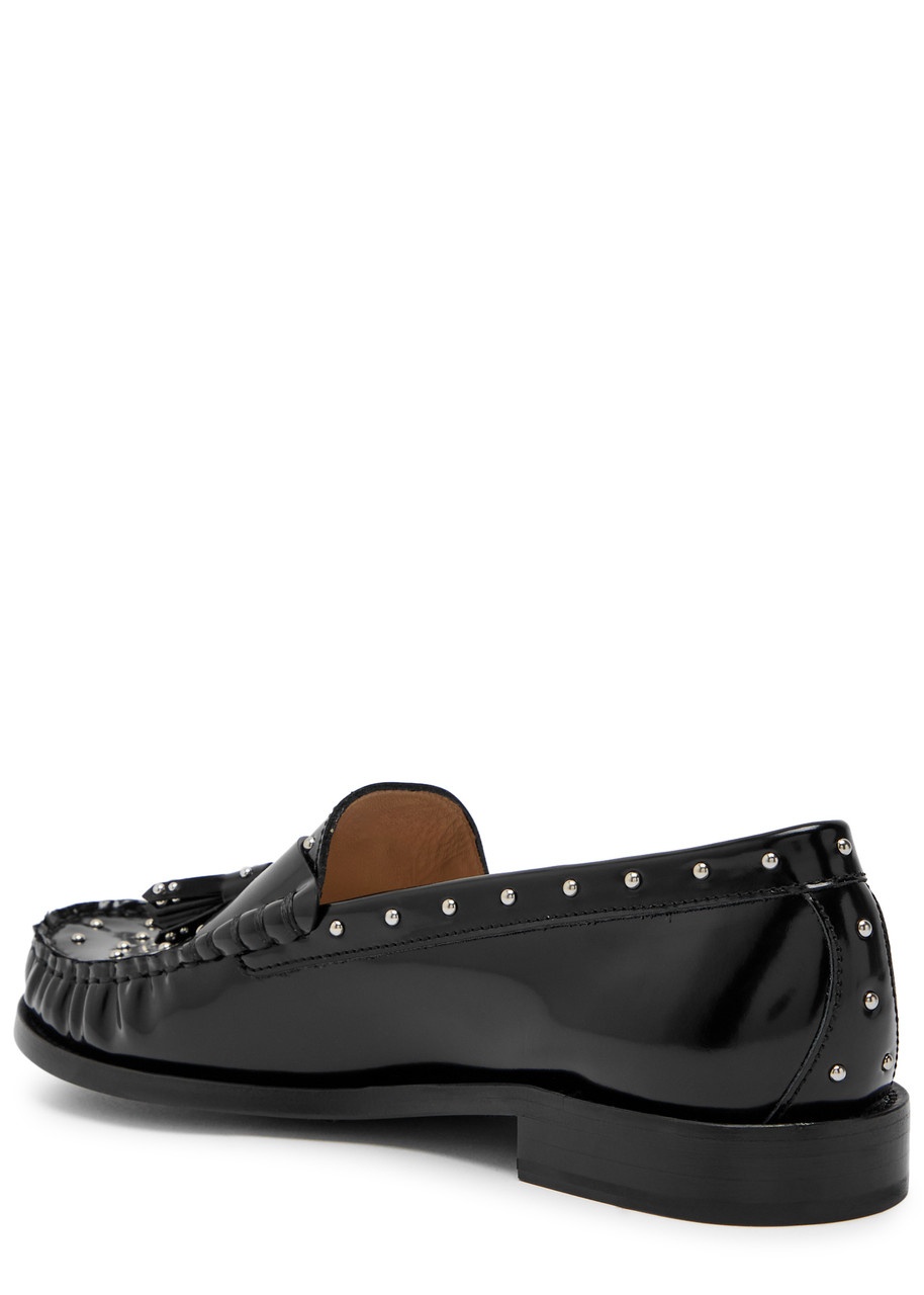 Stuart Weitzman Lottie Studded Glossed Leather Loafers - 2