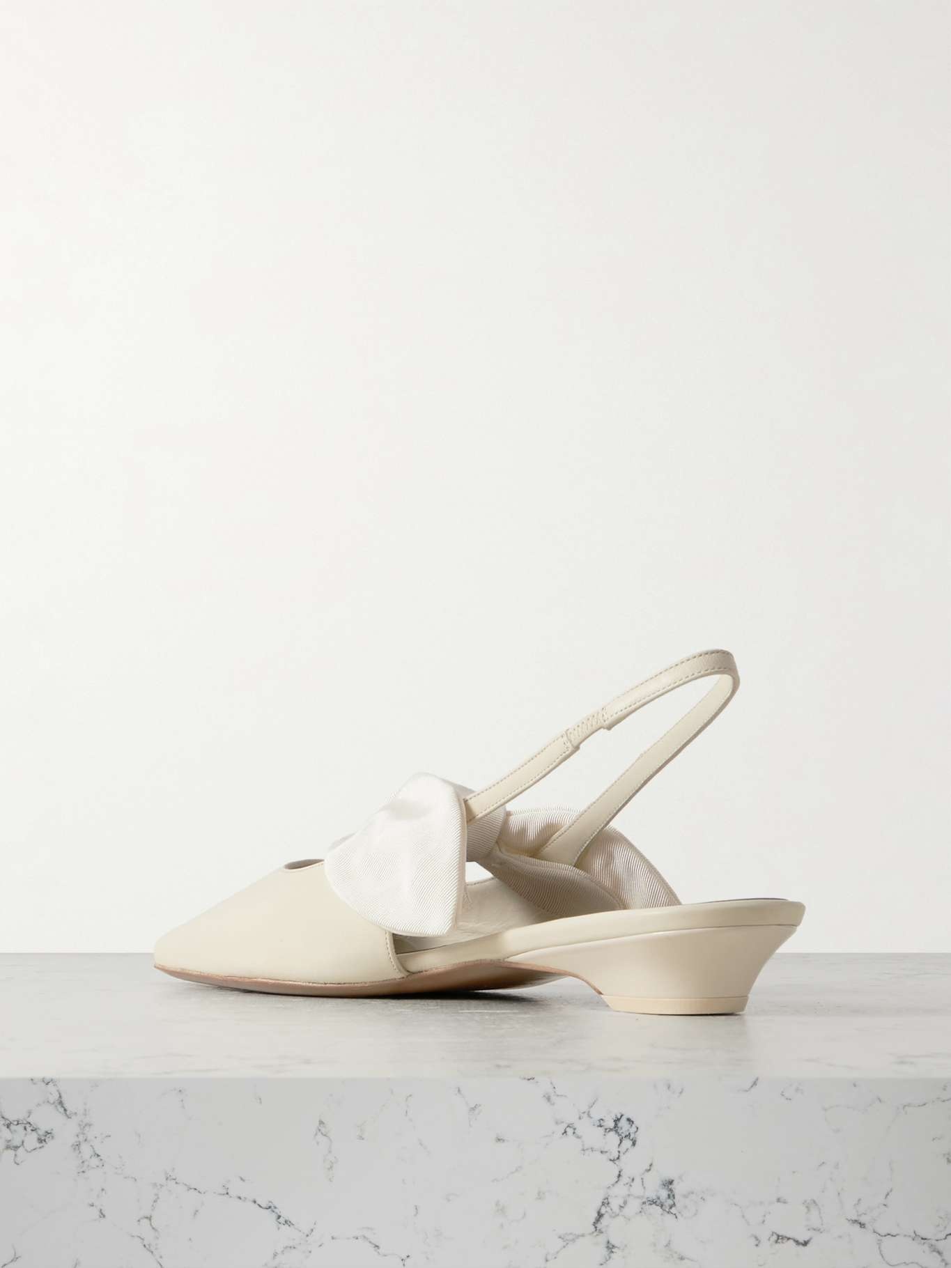 Uba bow-embellished faille and leather slingback flats Beige - 3