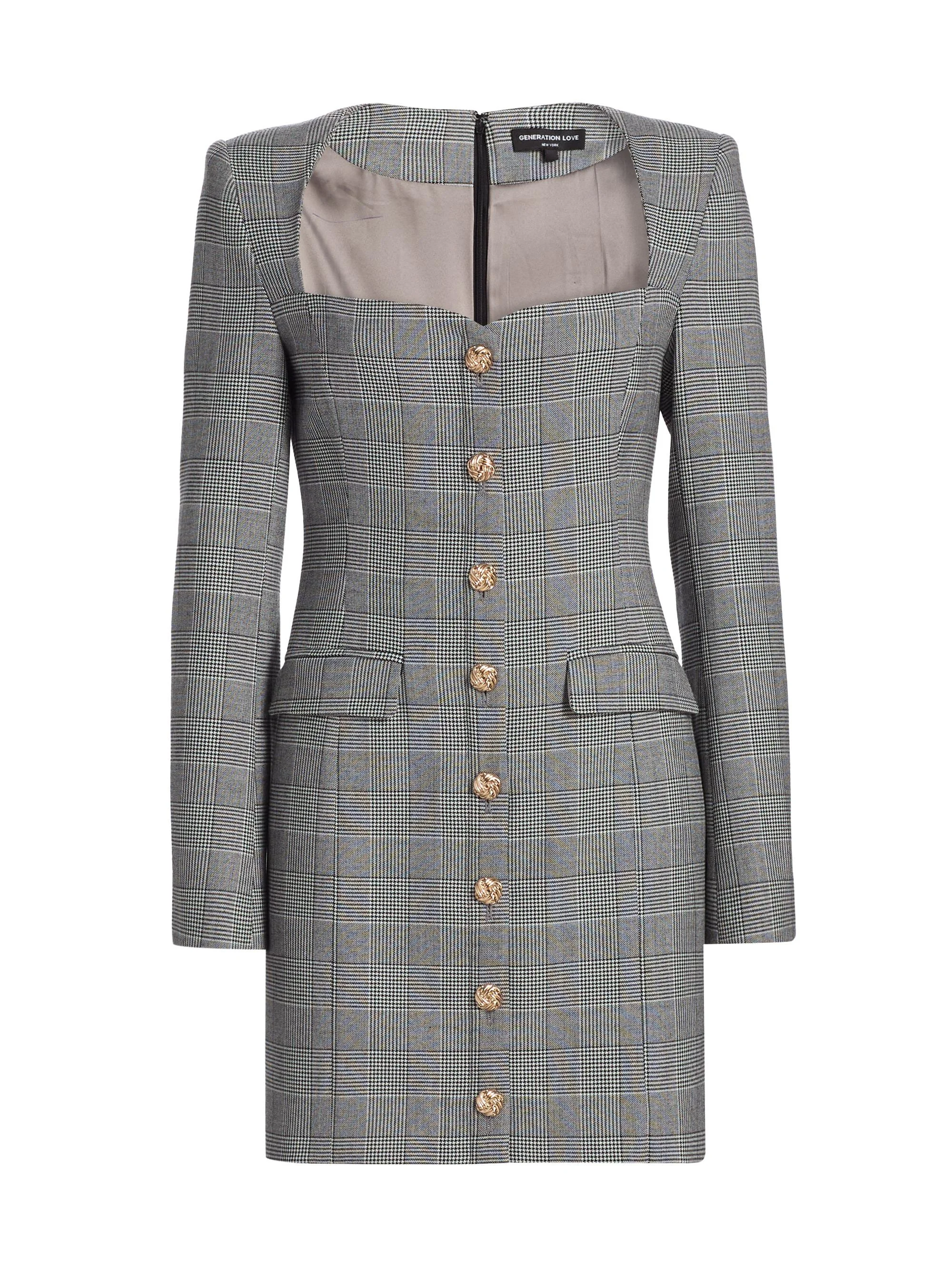 Women's Odelia Glen Check Blazer Minidress - White Black Plaid - 1