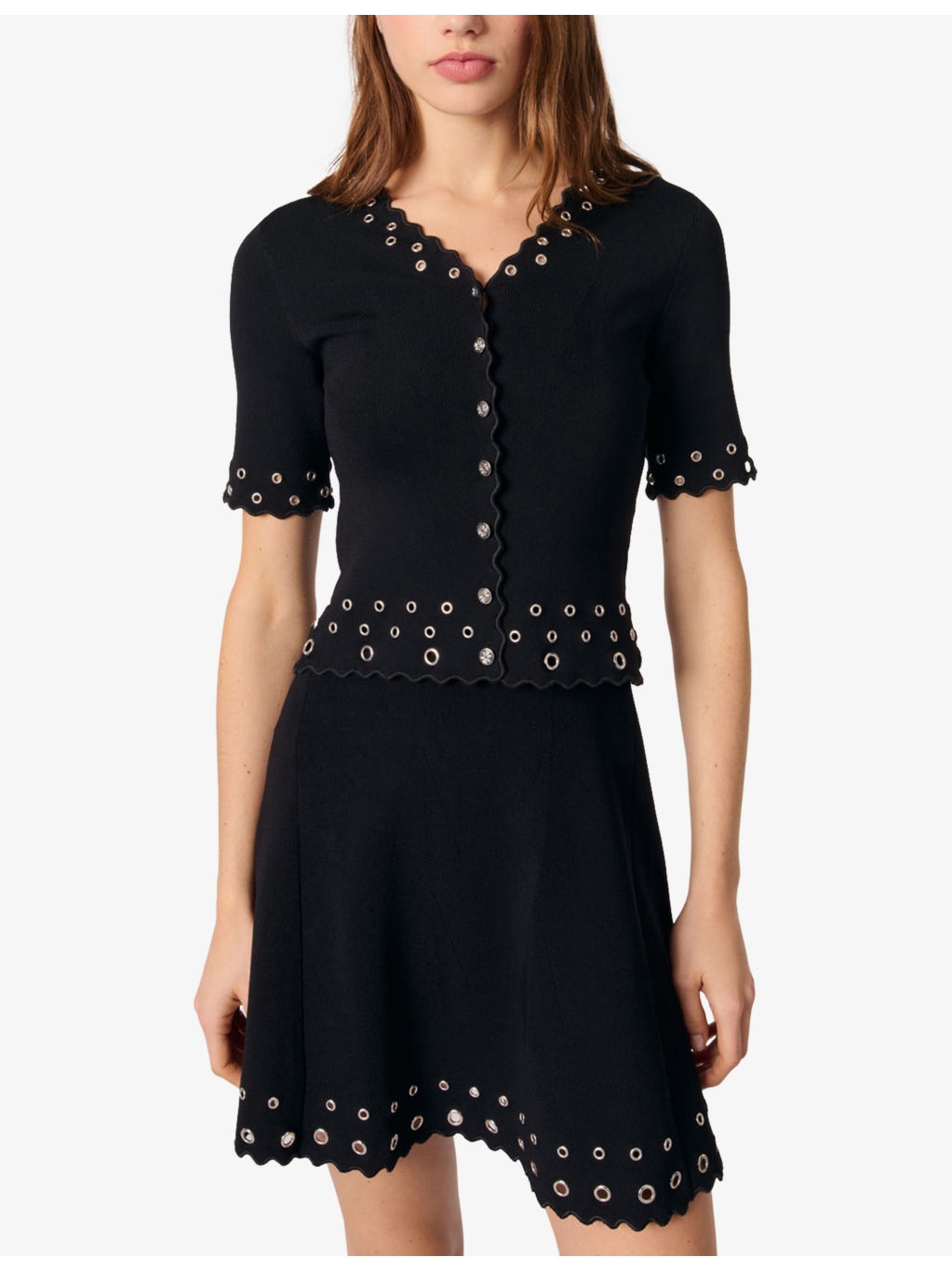 Short-Sleeved Eyelet-Embellished Knitted Top - 3
