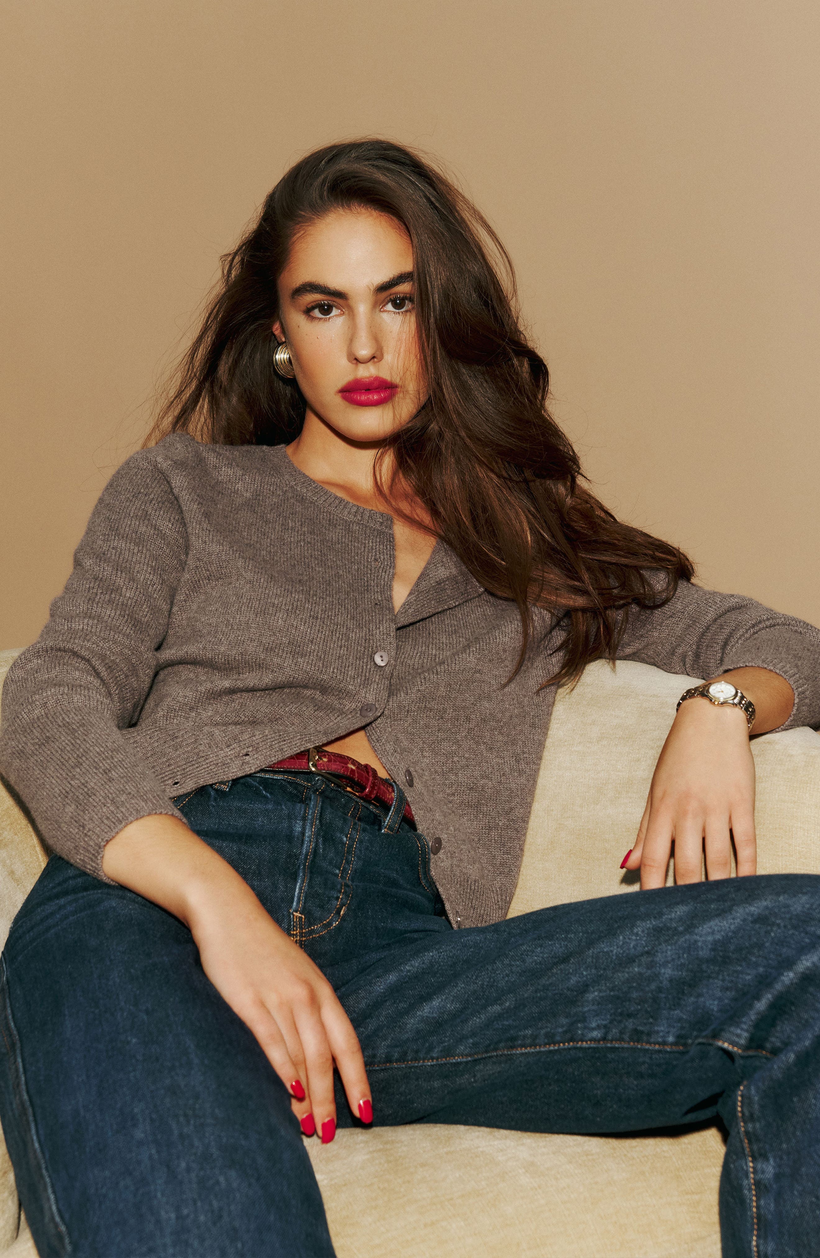 Reformation Clara Cashmere & Wool Crew Cardigan in Cocoa at Nordstrom - 4