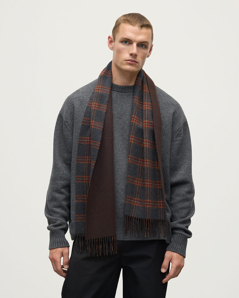 Johnstons of Elgin Reversible Navy Tartan Cashmere Scarf outlook
