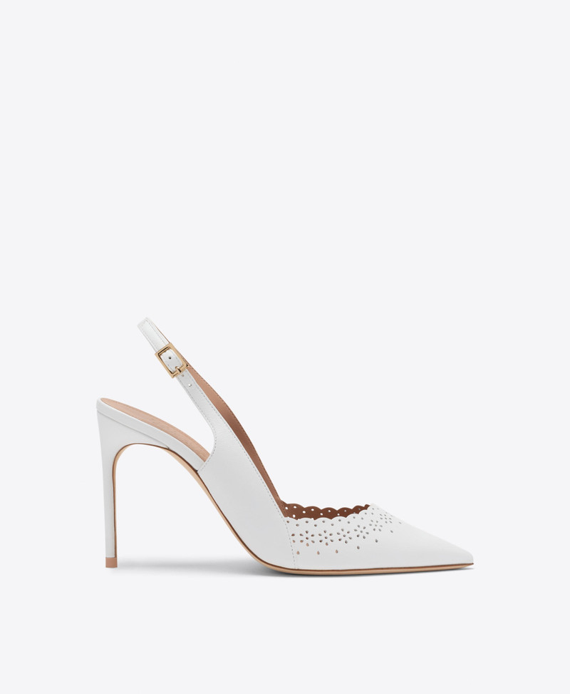 Sunny 90 White Broderie Leather Heeled Slingbacks 1
