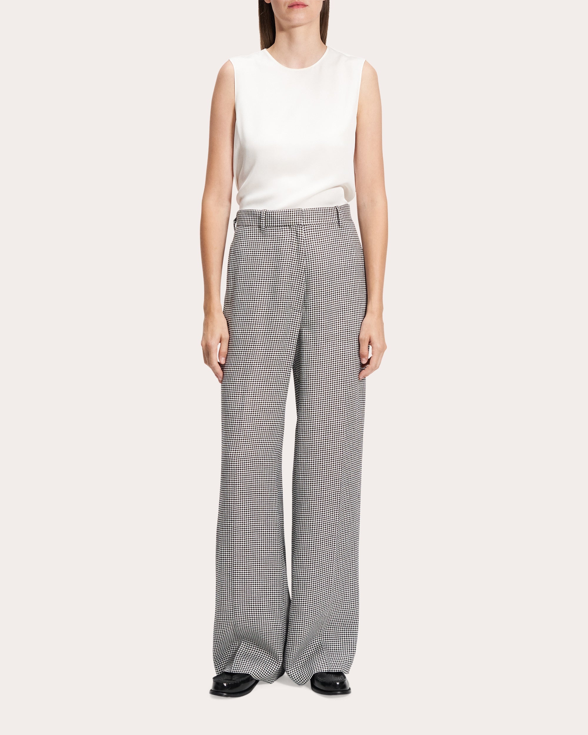Houndstooth Linen Creased Straight-Leg Trousers - 2