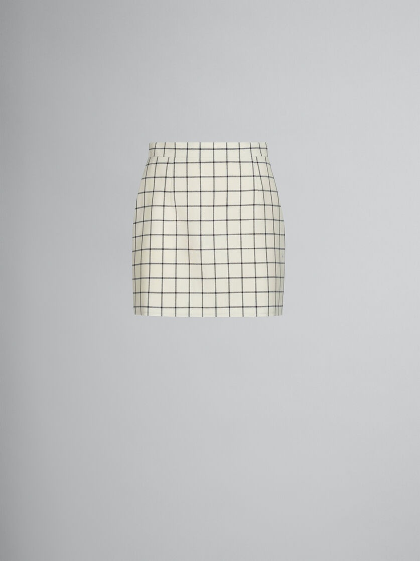 WHITE CHECKED WOOL MINI SKIRT - 1