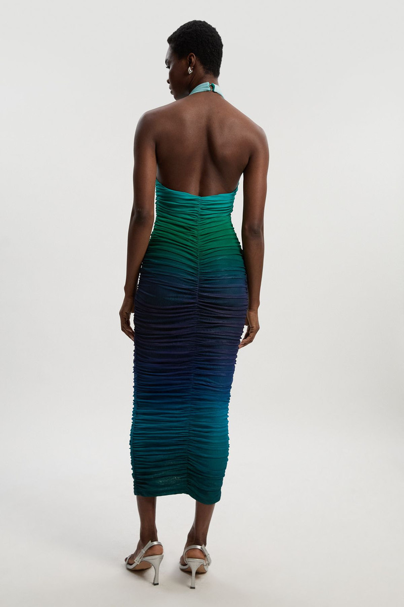 Ombre Mesh Plunge Halter Neck Midi Dress 5