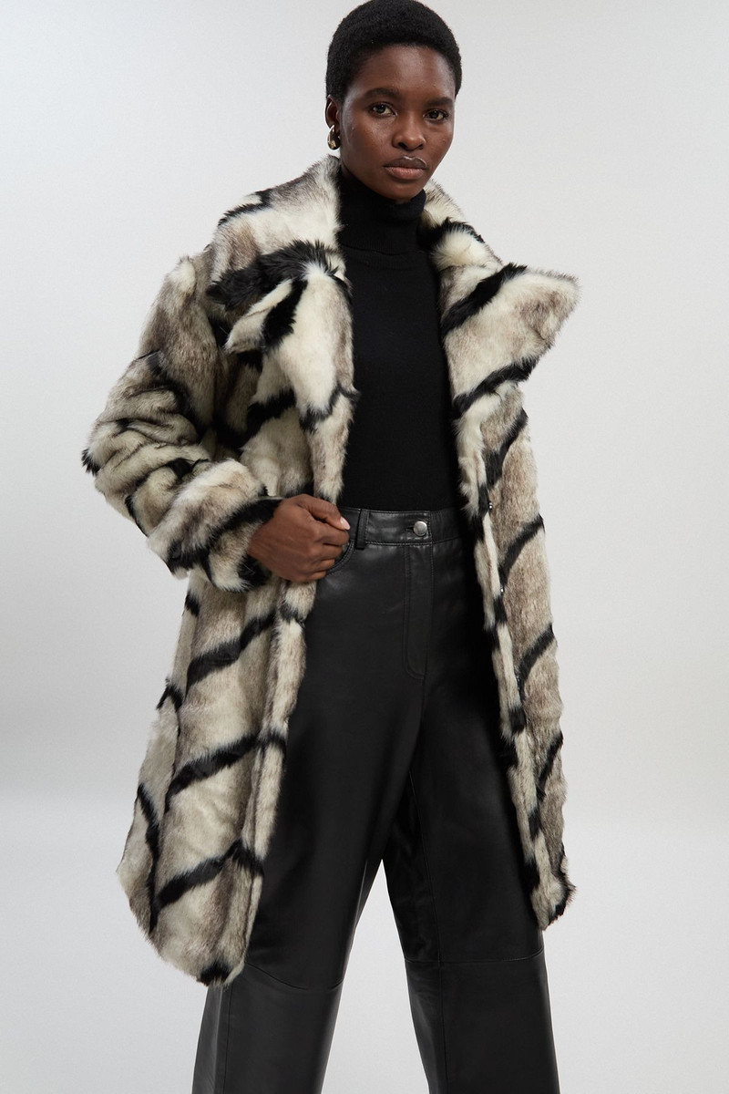 Mono Faux Fur Belted Longline Coat 3