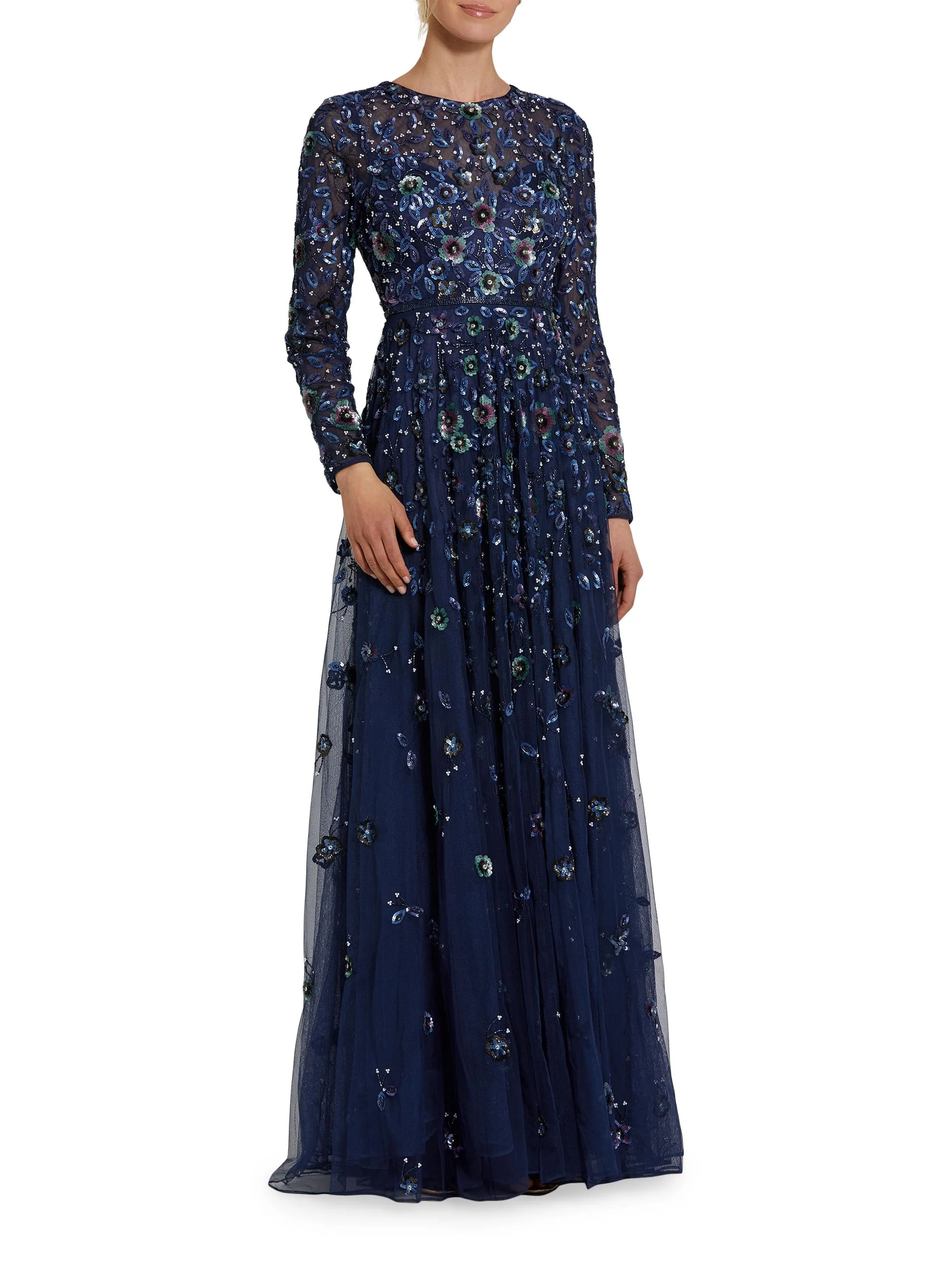 Women's Floral A-Line Gown - Navy - 1