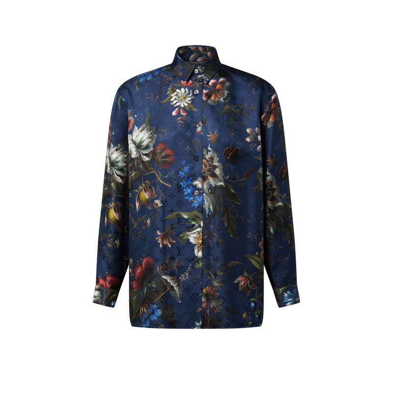 Dark Floral Print Silk Shirt 1