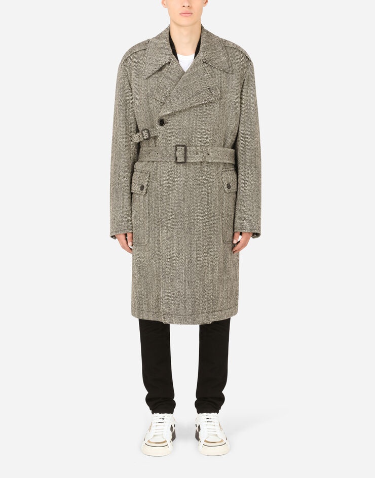 Herringbone wool trench coat - 1