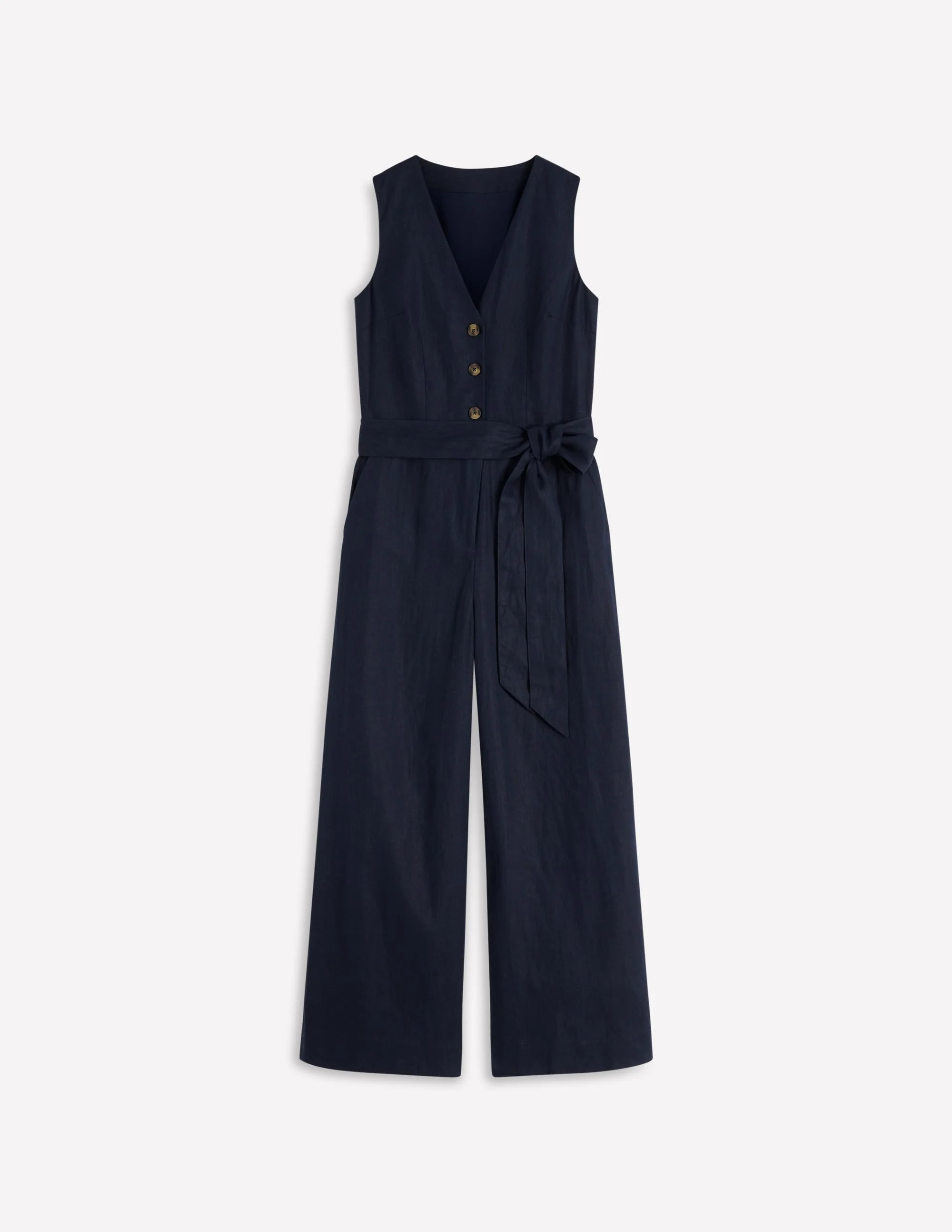 Laura V-neck Linen Jumpsuit-Navy - 1