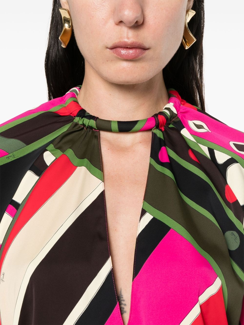 Vivara-print V-neck blouse - 5