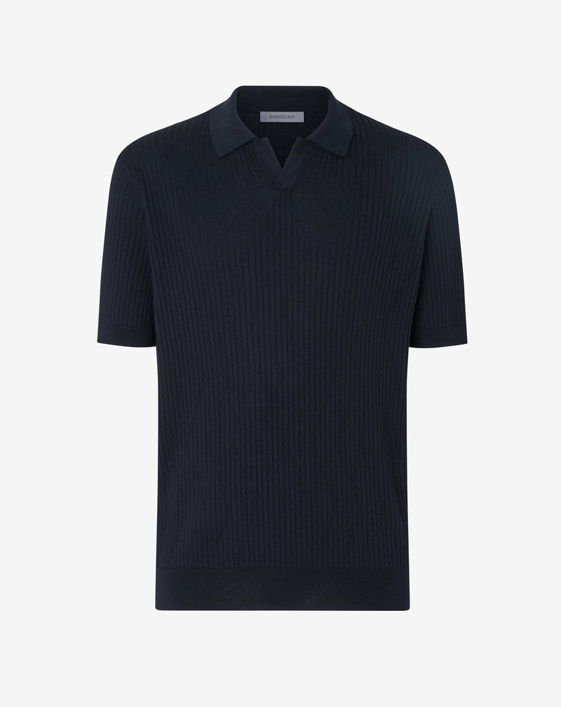 Navy blue silk and organic cotton polo shirt 1