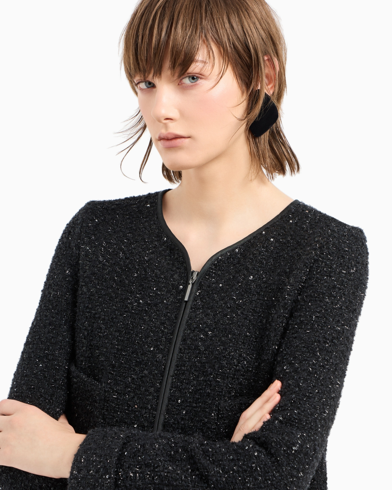 Lurex tweed zip-up jacket with micro sequins - 5
