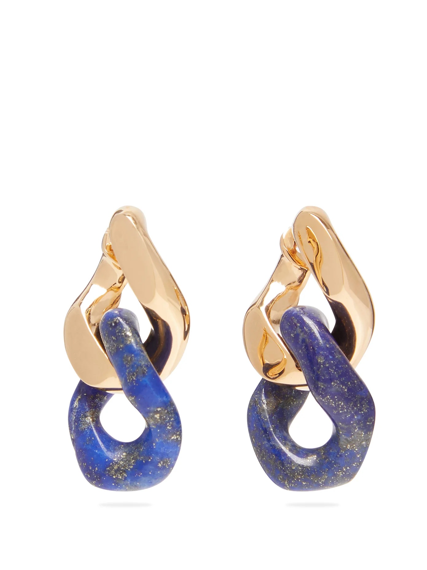 Double-link lapis and gold-plated silver earrings - 1