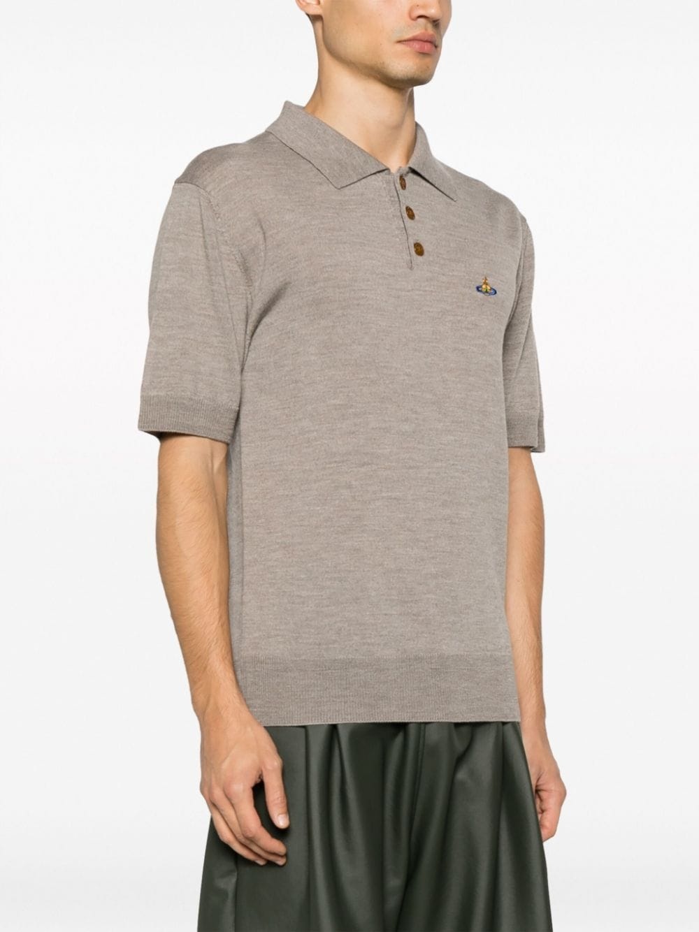 Orb-embroidered wool polo shirt - 3