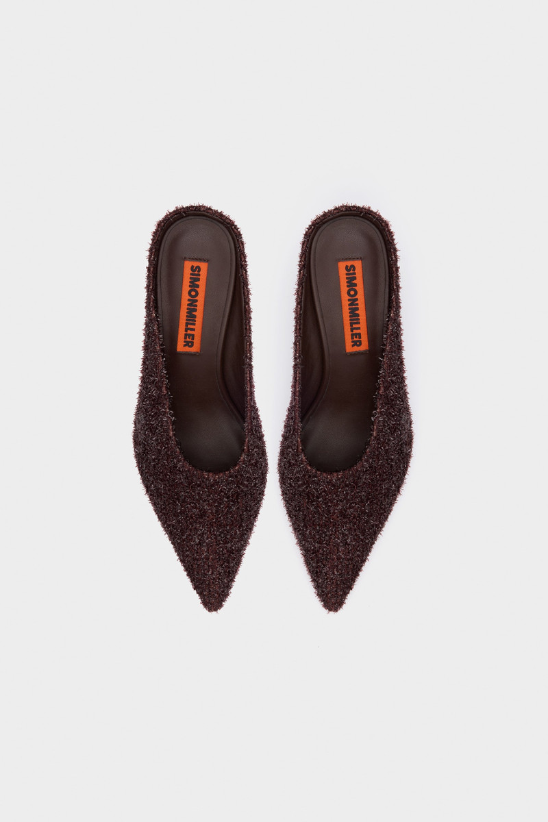 SIMONMILLER Tinsel Pointed Gala Mule In Chocolate outlook