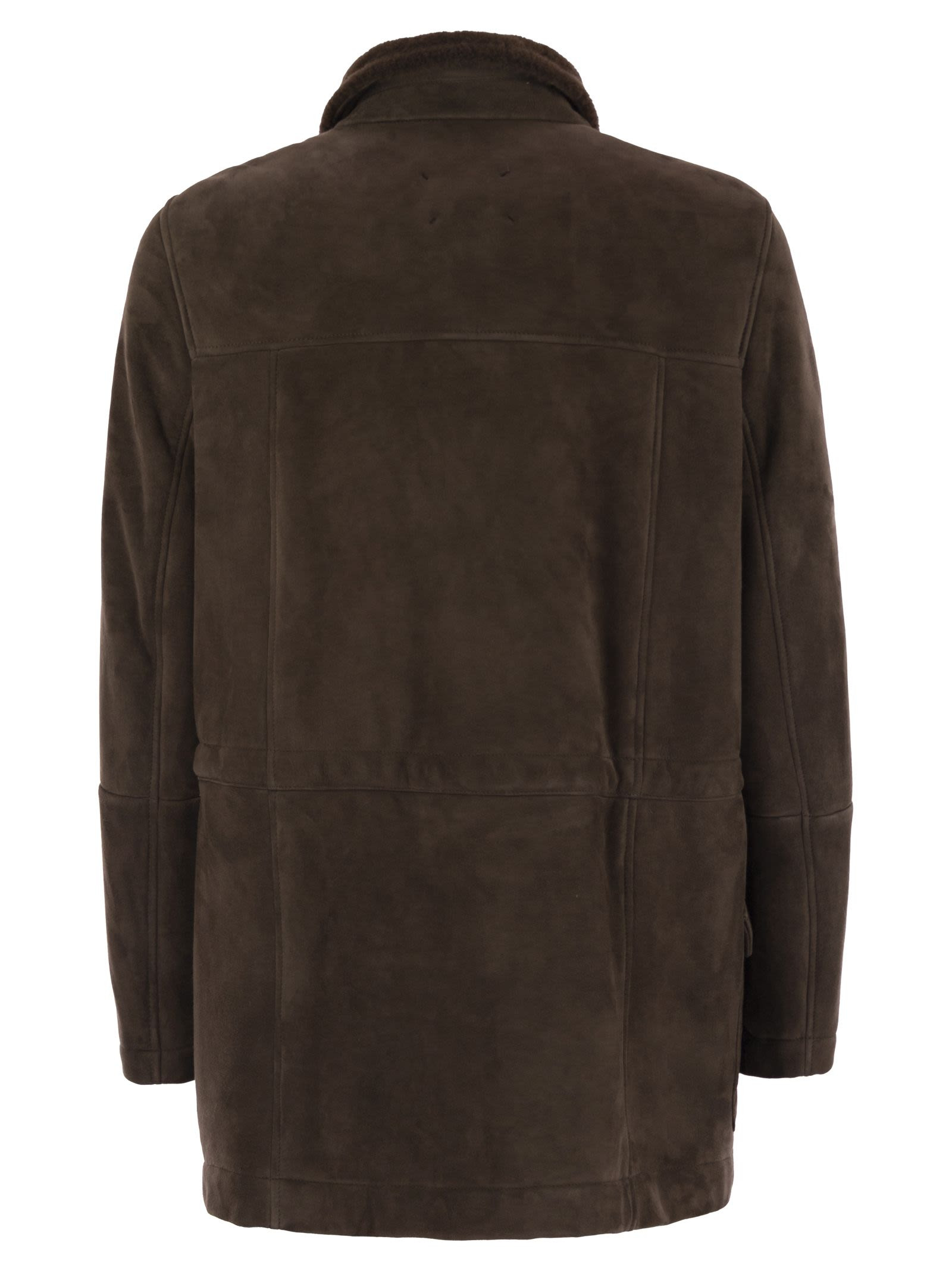 Brunello Cucinelli Men Tone-On-Tone Suede Shearling Coat - 2