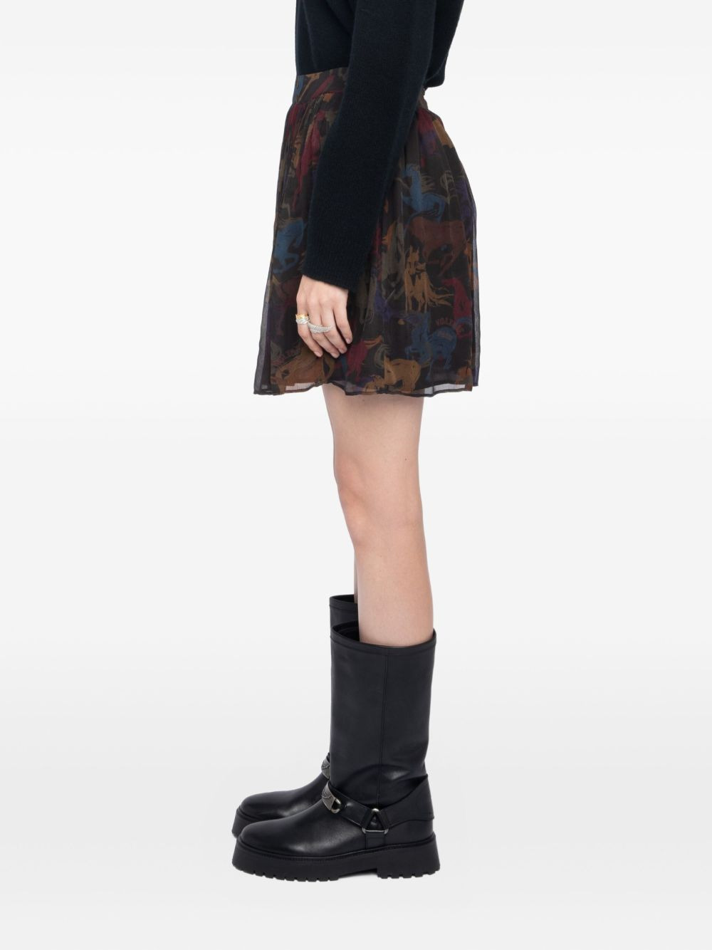 pleated horse-print skirt - 5
