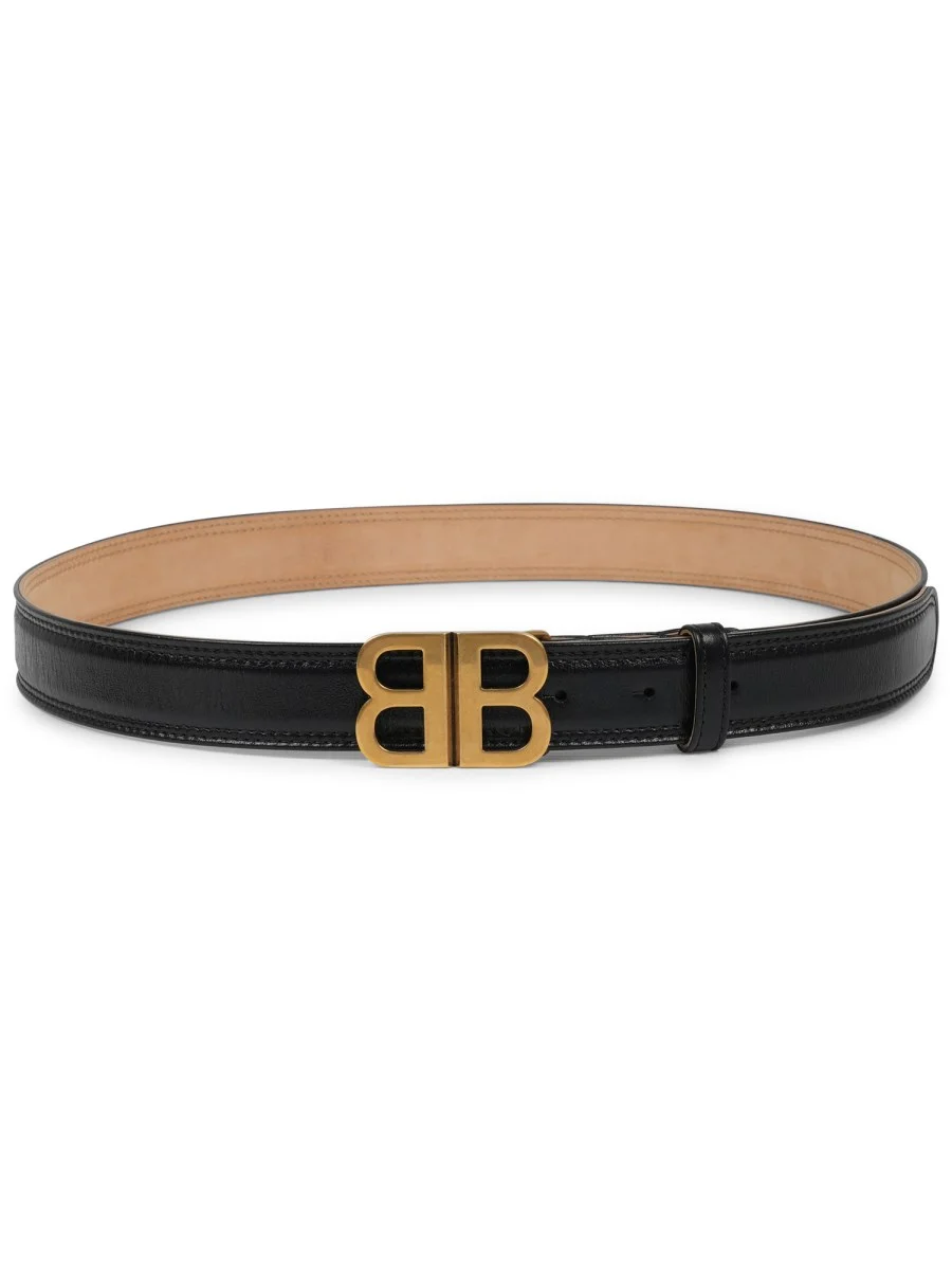 LEATHER BELT WITH LOGO BUCKLE - 1