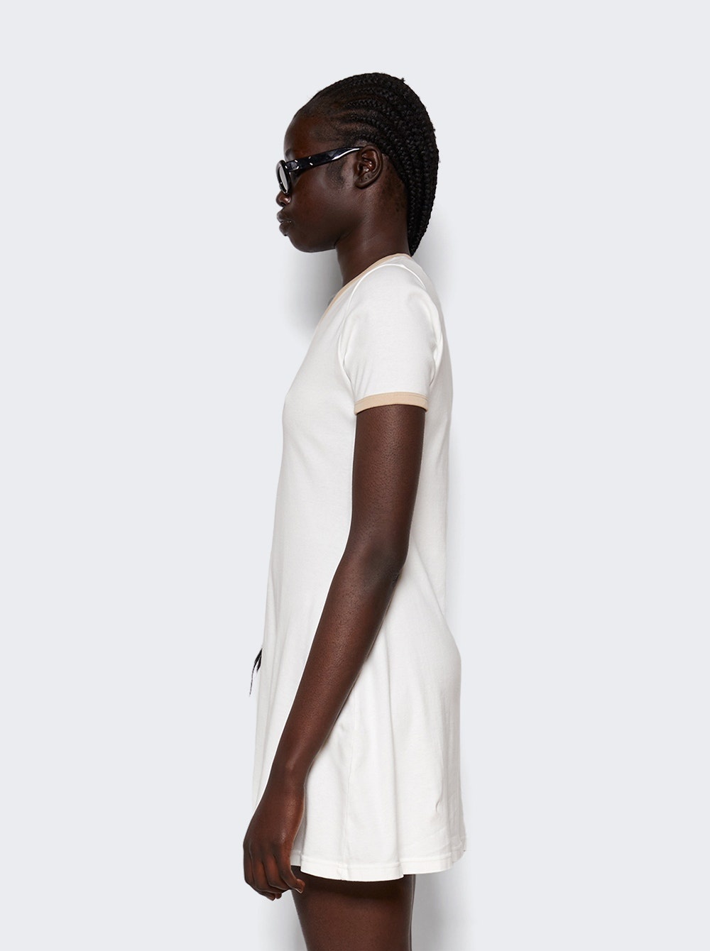Contrast V Neck Mini Dress Sand - 4