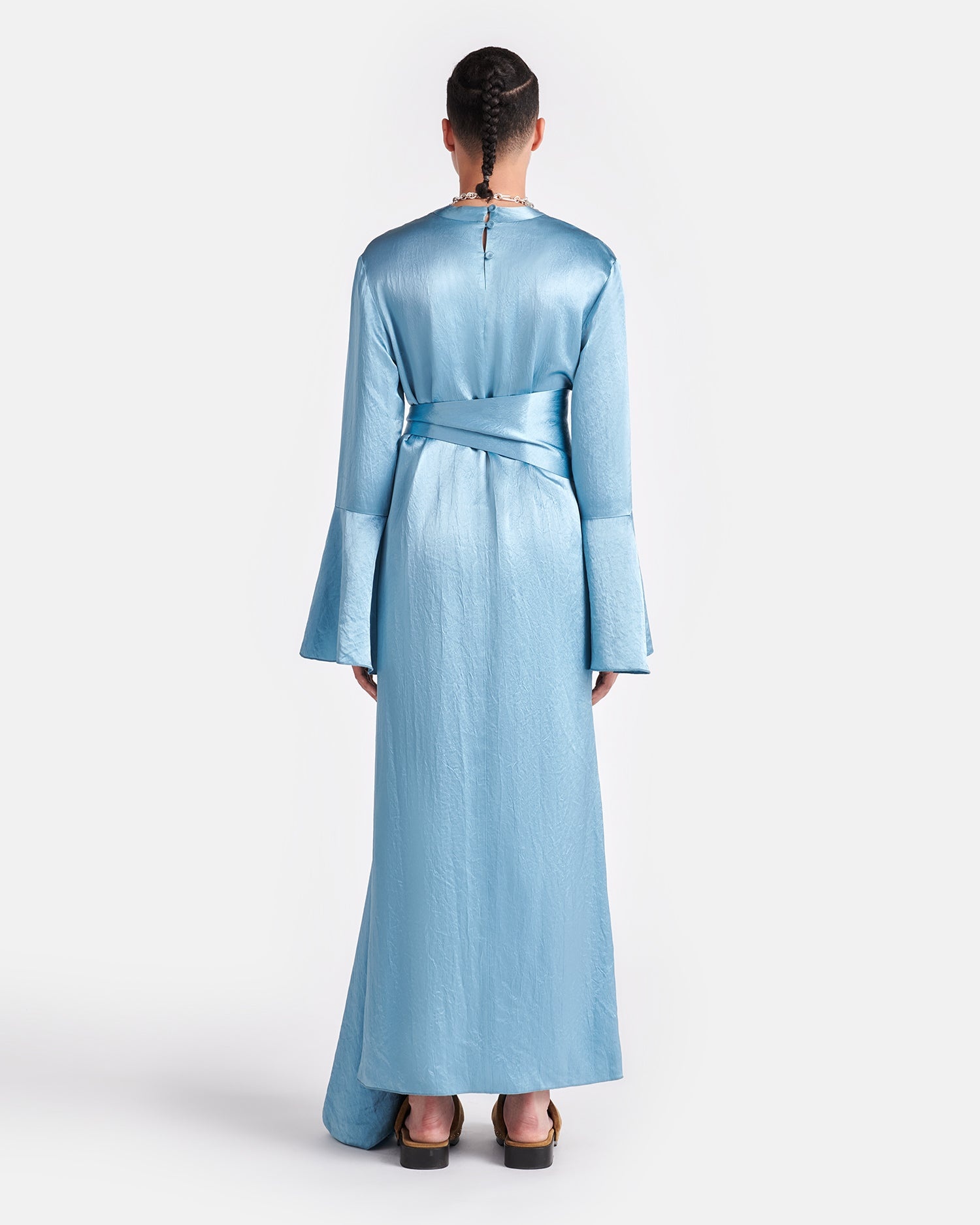 Belted Crinkled-Satin Maxi Dress - 2