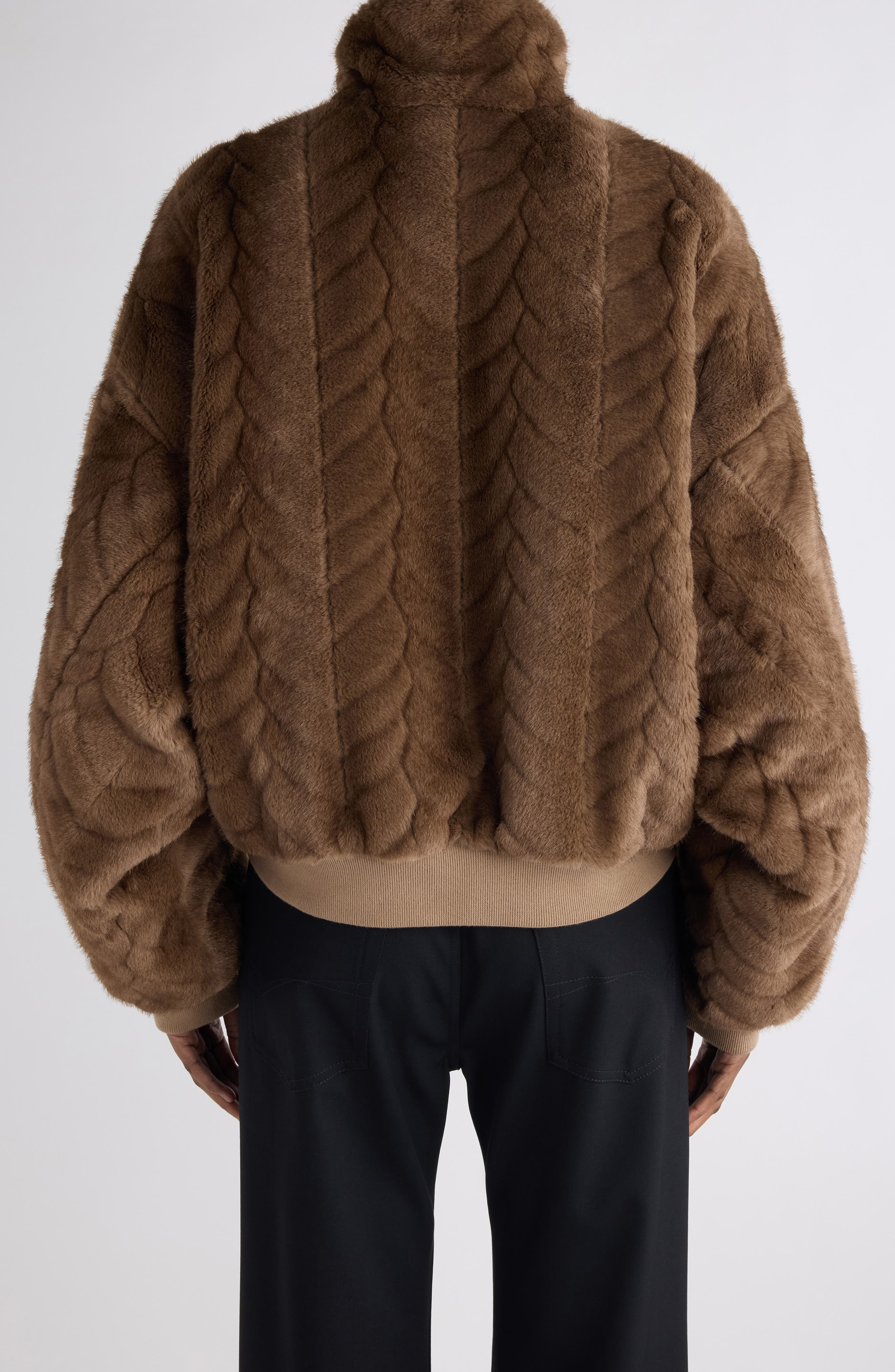 Balenciaga Faux Fur Crop Bomber Jacket in 2135 Brown at Nordstrom - 3