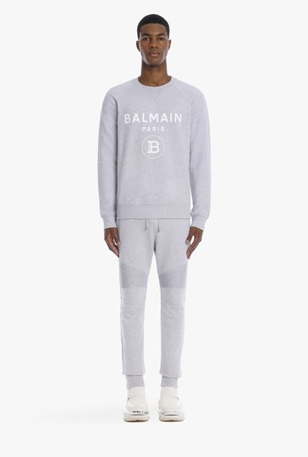 Gray cotton sweatshirt with white Balmain Paris logo - 4