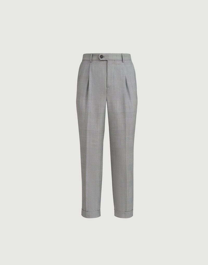 Virgin wool Prince of Wales trousers with pleat 1