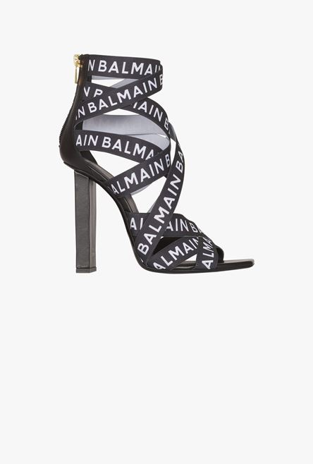 Black Union sandals with white Balmain logo print - 1