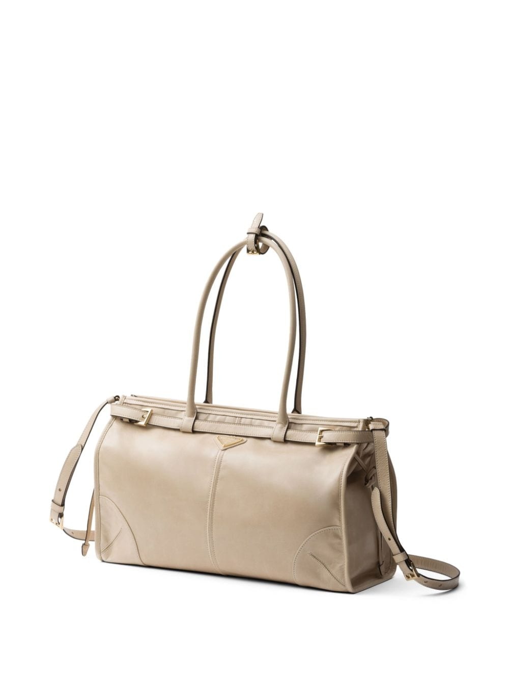 large enamel triangle logo belted handbag - 5