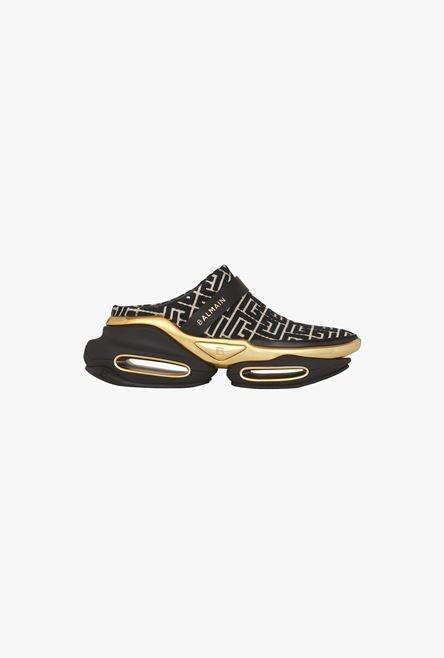 Bicolor ivory and black jacquard B-Bold mule sneakers - 1